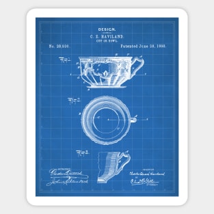 Tea Cup Patent - Tea Coffee Lover Home Kitchen Decor Art - Blueprint Sticker